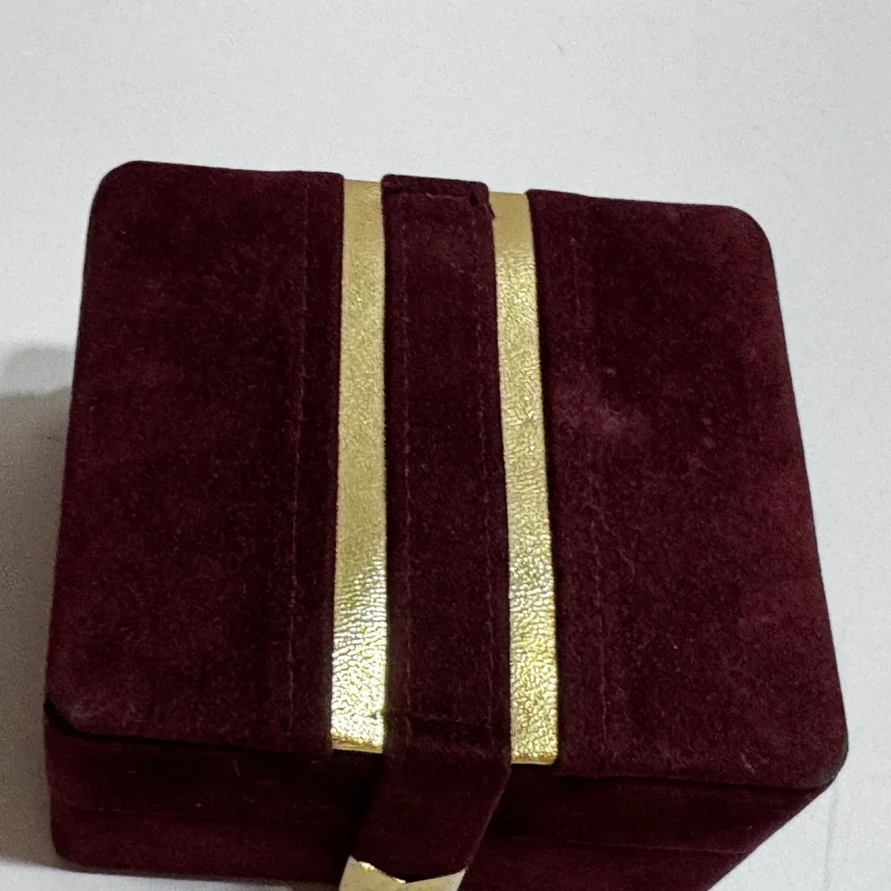 Vtg Burgundy Velvet Jewelry Box Gold Stripe Snap Closure Travel Case Organizer
